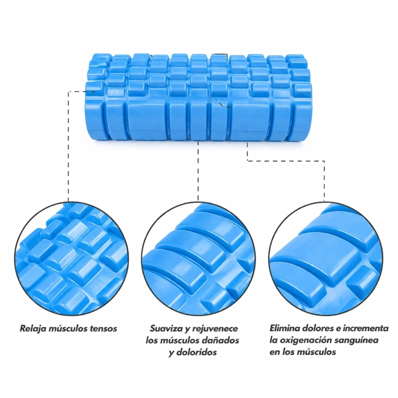 FOAM ROLLER TEXTURIZADO 14X33 CM RODILLO DE MASAJE PARA YOGA Y FITNESS CELESTE - 3