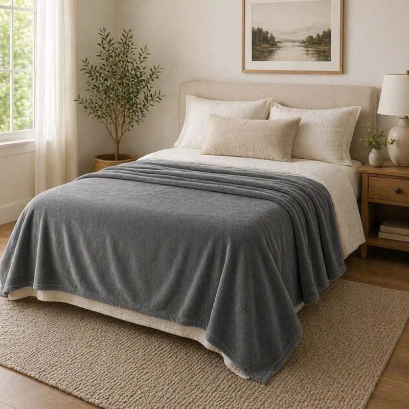 MANTA POLAR PLUSH GRIS OSCURO 200X230 CM SUAVE PARA CAMA Y SOFA - 2