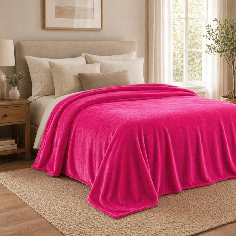 MANTA POLAR PLUSH FUCSIA 200X230 CM SUAVE PARA CAMA Y SOFA - 2