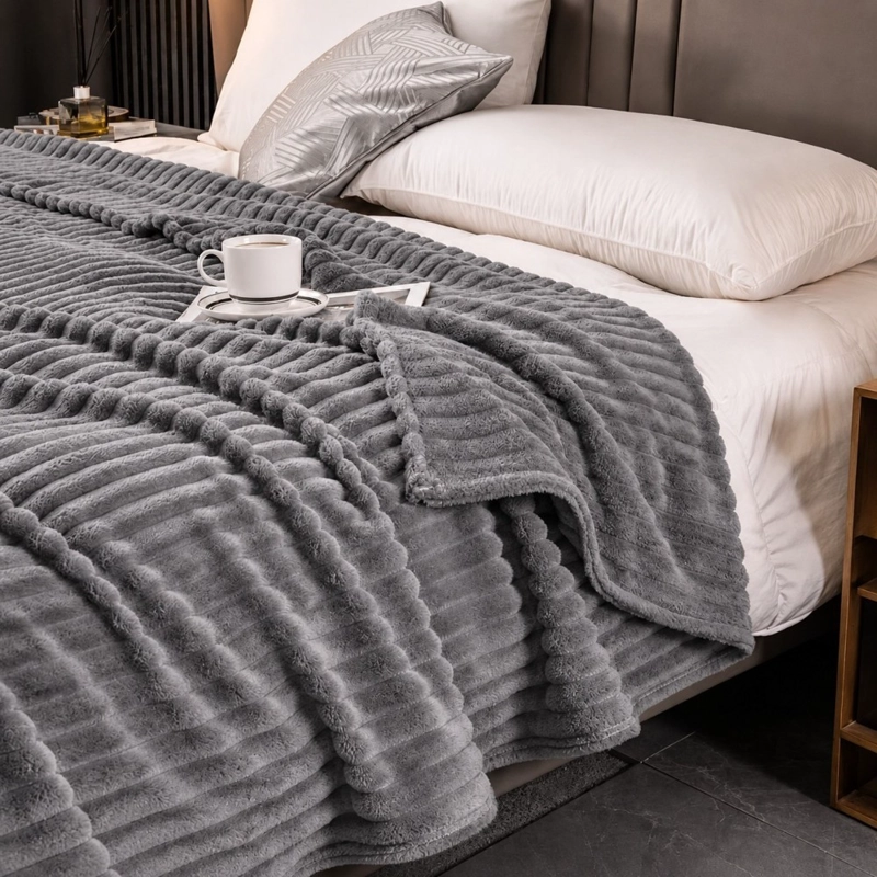 MANTA POLAR ACANALADA PURPLES GRIS 200X230 CM - 3