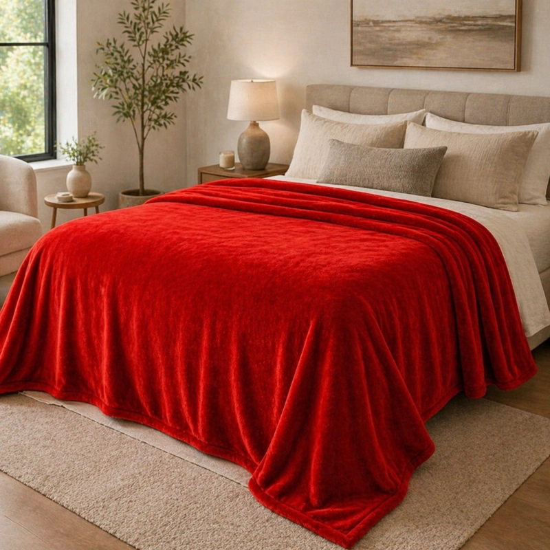 MANTA POLAR PLUSH ROJA 200X230 CM SUAVE PARA CAMA Y SOFA - 2