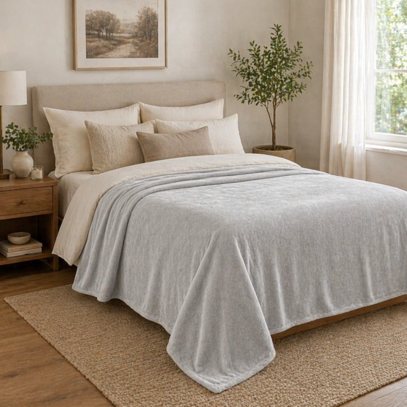 MANTA POLAR PLUSH GRIS CLARO 200X230 CM SUAVE PARA CAMA Y SOFA - 2