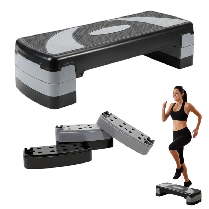 STEP AEROBICO AJUSTABLE 3 ALTURAS PWRFITNESS 80X31 CM ANTIDESLIZANTE NEGRO/GRIS - 1