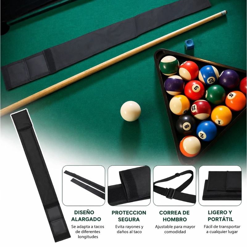 FUNDA PORTA TACO DE BILLAR NEGRA CON CORREA AJUSTABLE Y PROTECCION PARA TRANSPORTE - 4