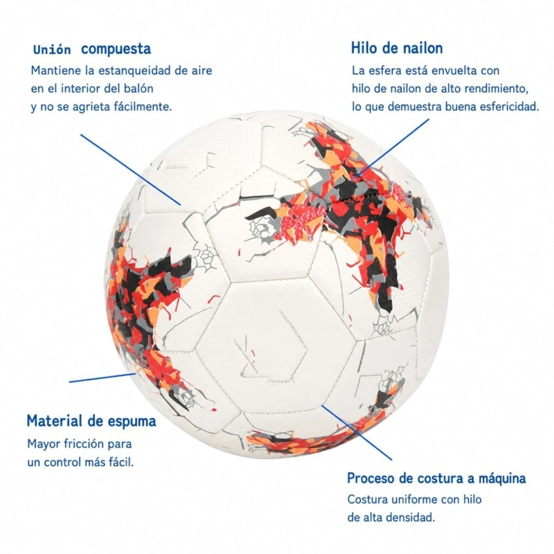 PELOTA DE FUTBOL N°5 PWRFITNESS BLANCA CON DISEÑO NARANJO Y NEGRO - 2