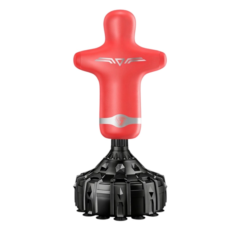 SACO DE BOXEO DE PIE PWRFITNESS MANIQUI 170 CM ROJO CON BASE - 1