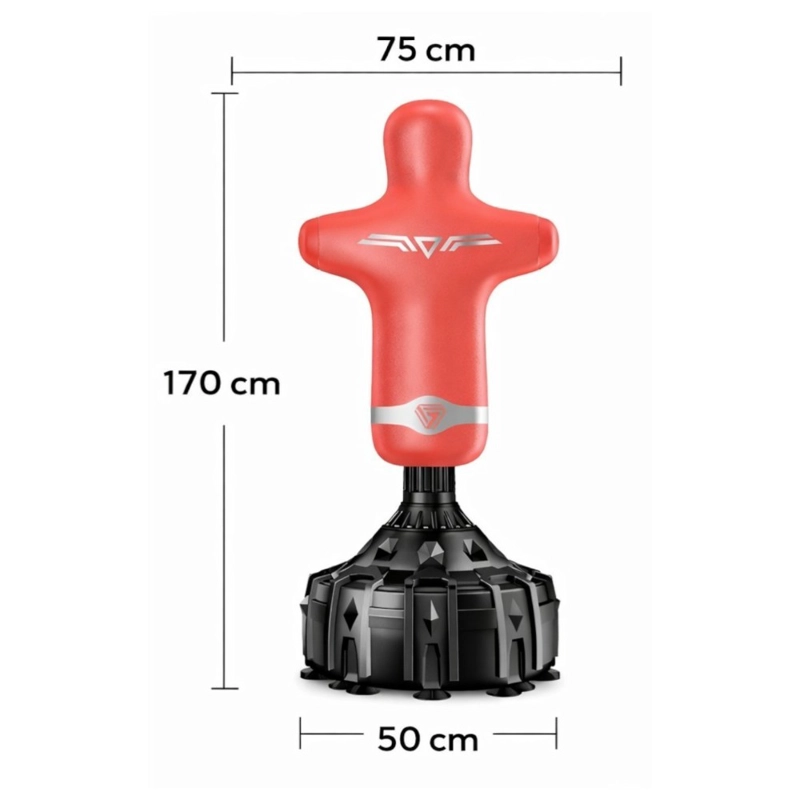 SACO DE BOXEO DE PIE PWRFITNESS MANIQUI 170 CM ROJO CON BASE - 3