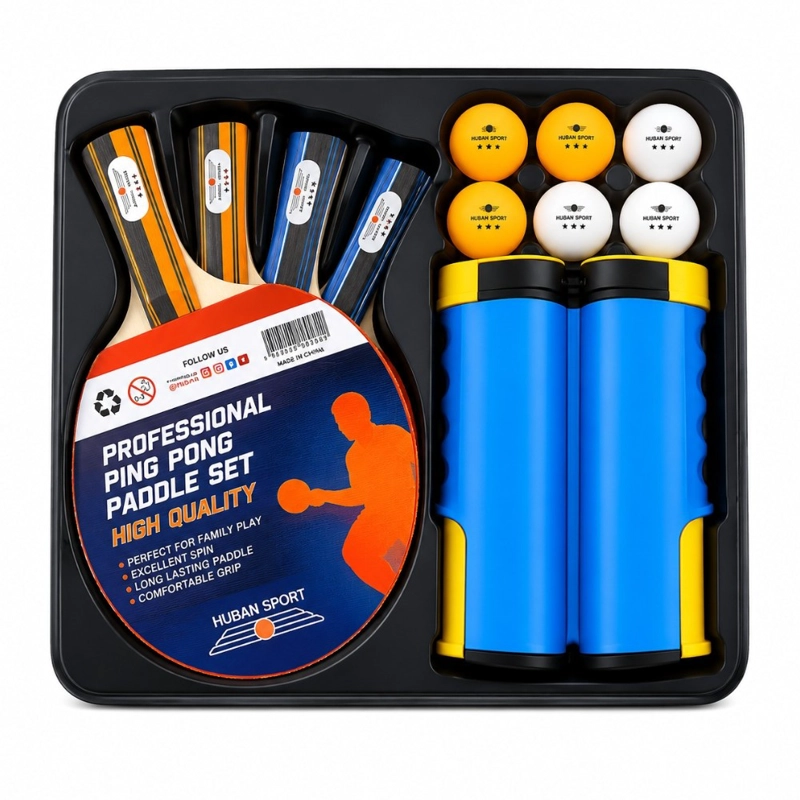 SET PING PONG PWRFITNESS 4 PALETAS + RED RETRACTIL + 6 PELOTAS CON ESTUCHE - 1