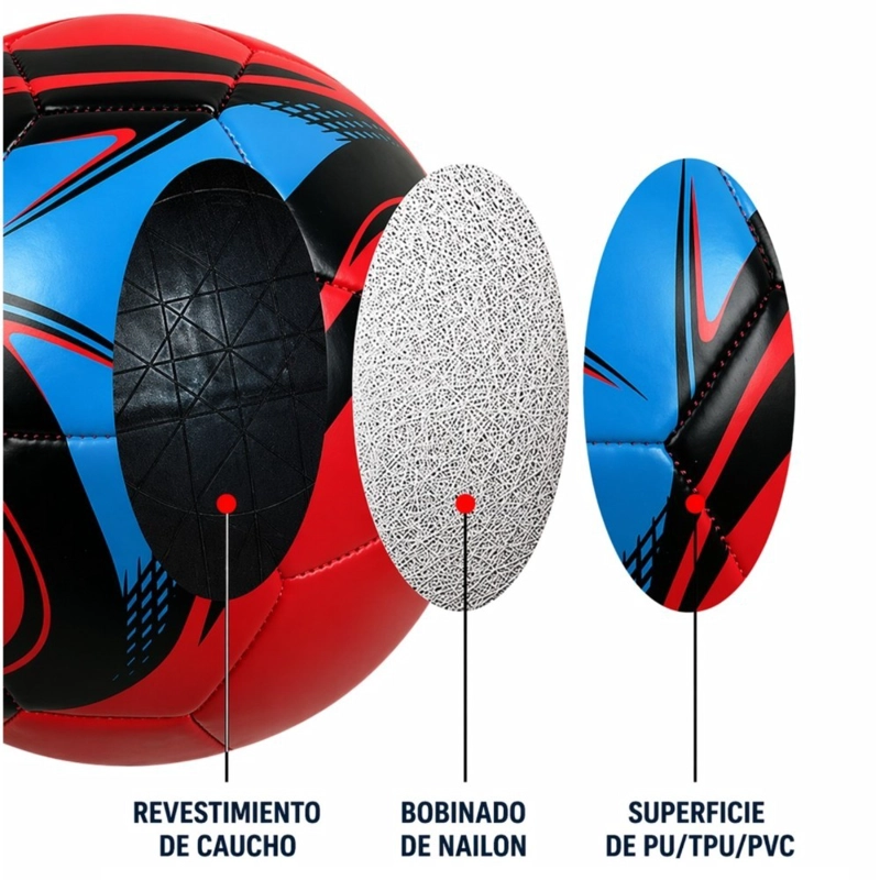 PELOTA DE FUTBOL N°5 ROJO AZUL NEGRO RESISTENTE PARA ENTRENAMIENTO Y RECREACION - 2