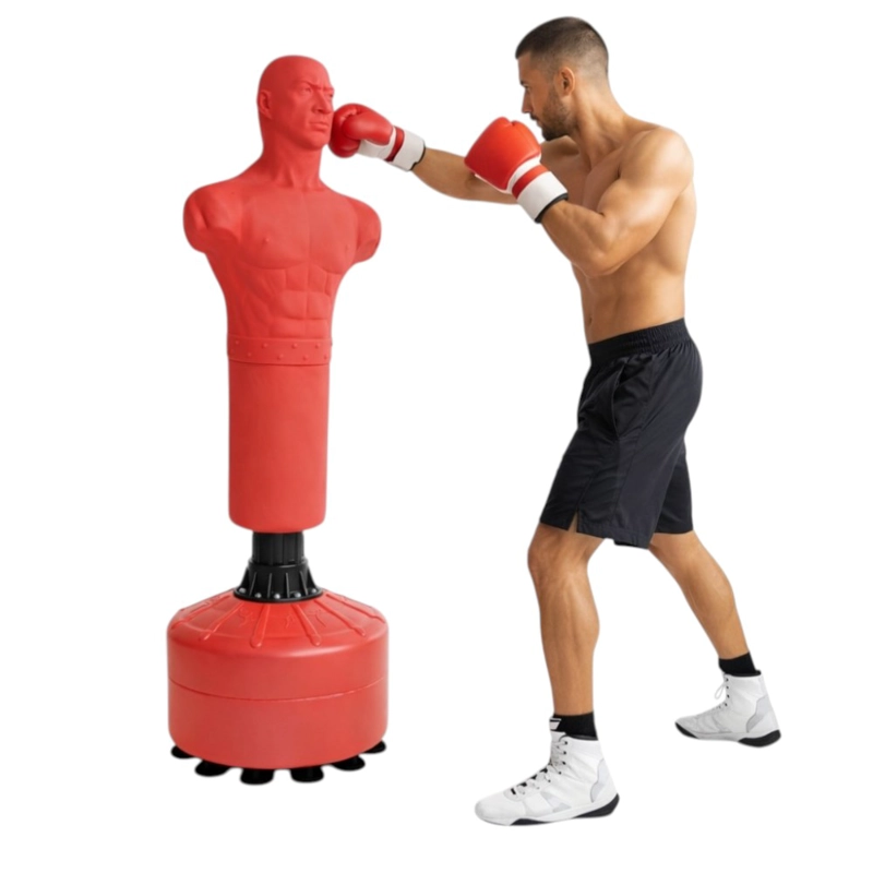 SACO DE BOXEO CON BASE PWRFITNESS MANIQUI DE ENTRENAMIENTO 175 CM ROJO - 2
