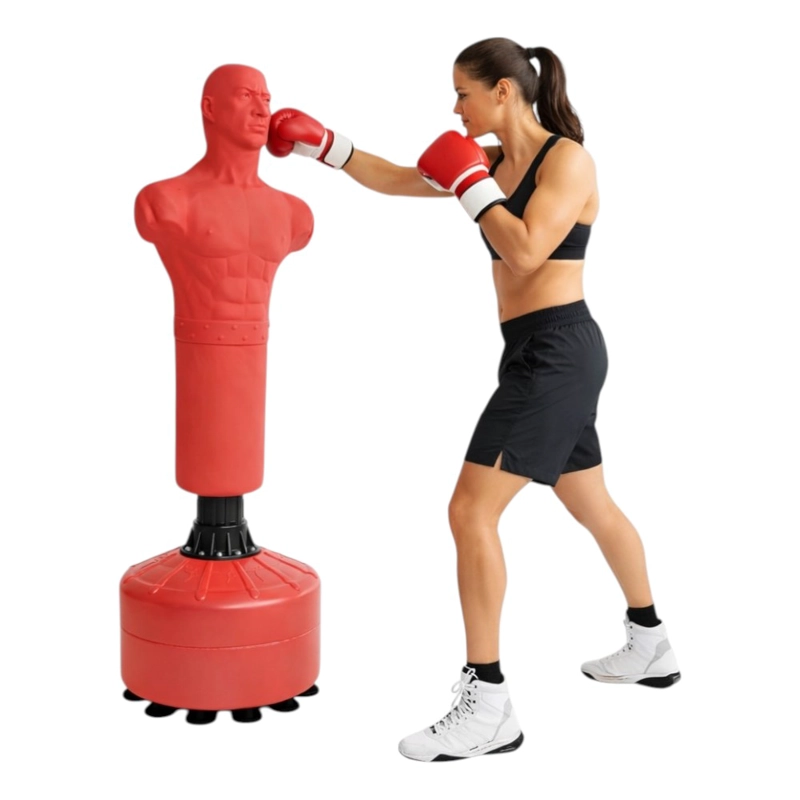 SACO DE BOXEO CON BASE PWRFITNESS MANIQUI DE ENTRENAMIENTO 175 CM ROJO - 3