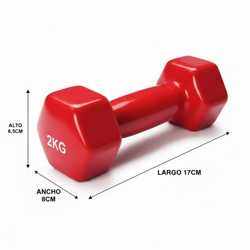 PACK 2 MANCUERNAS HEXAGONALES PWRFITNESS 2 KG ROJA PARA FITNESS Y EJERCICIO EN CASA - 3