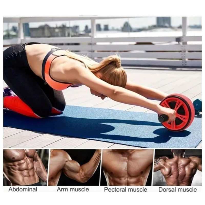 RUEDA ABDOMINAL PWRFITNESS CON DOBLE RUEDA Y MANGOS ANTIDESLIZANTES ROJA - 3