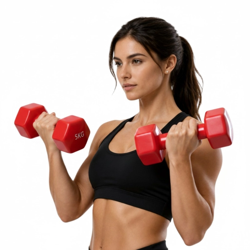 MANCUERNA HEXAGONAL PWRFITNESS 5 KG ROJA PARA FUERZA, TONIFICACION Y FITNESS - 3