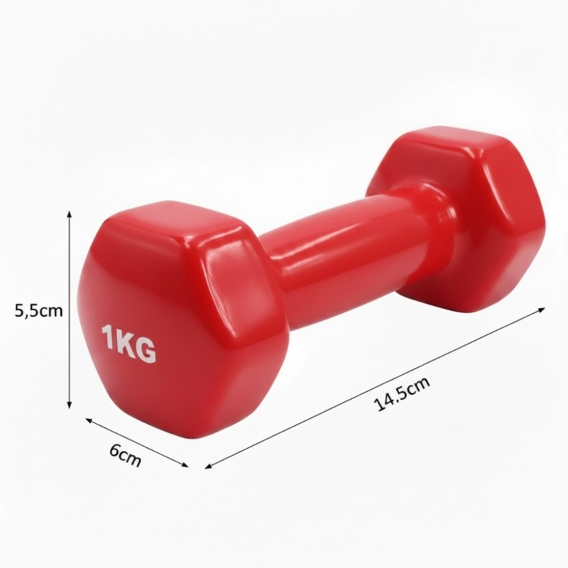 MANCUERNA HEXAGONAL PWRFITNESS 1 KG ROJA PARA TONIFICACION, FITNESS Y ENTRENAMIENTO EN CASA - 2