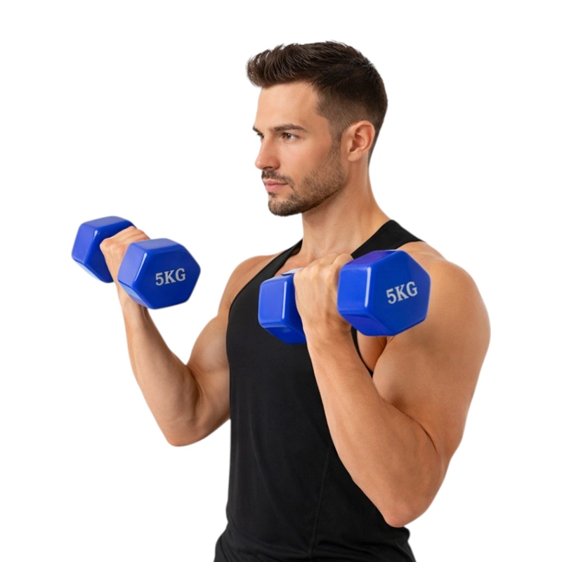MANCUERNA HEXAGONAL PWRFITNESS 5 KG AZUL PARA FITNESS, FUERZA Y TONIFICACION - 3