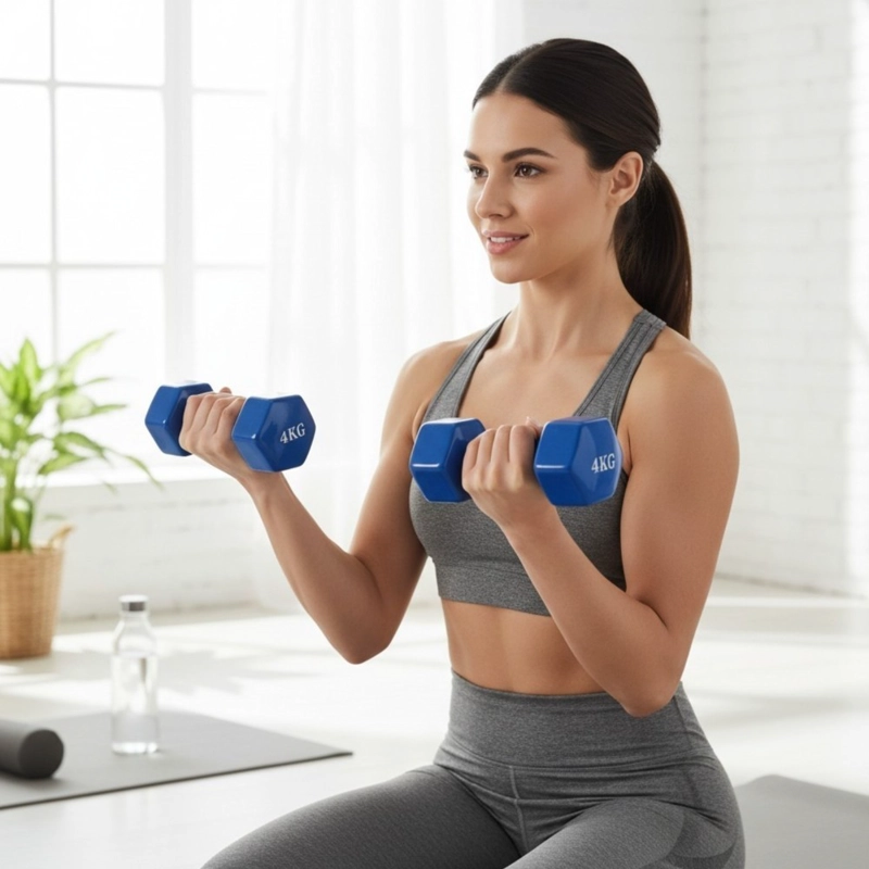 MANCUERNA HEXAGONAL PWRFITNESS 4 KG AZUL PARA FITNESS, FUERZA Y TONIFICACION - 2