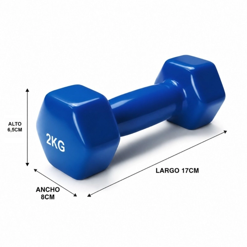 PACK 2 MANCUERNAS HEXAGONALES PWRFITNESS 2 KG AZUL PARA FITNESS Y TONIFICACION - 3