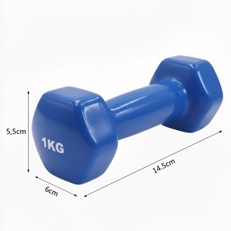 MANCUERNA HEXAGONAL PWRFITNESS 1 KG AZUL PARA FITNESS, TONIFICACION Y EJERCICIO EN CASA - 2