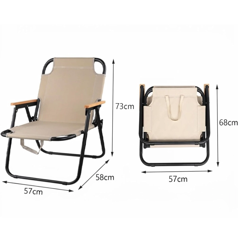 SILLA PLEGABLE CAMPING PWRFITNESS BEIGE CON APOYABRAZOS Y ASA PORTATIL - 2