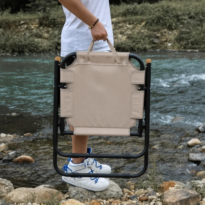 SILLA PLEGABLE CAMPING PWRFITNESS BEIGE CON APOYABRAZOS Y ASA PORTATIL - 3