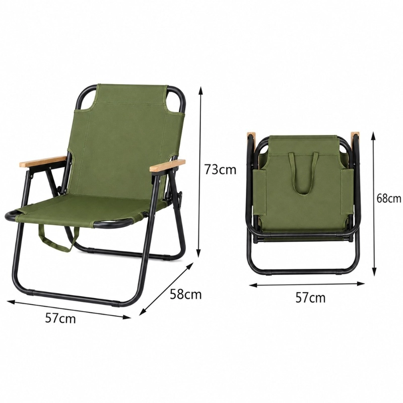 SILLA CAMPING PLEGABLE PWRFITNESS VERDE OUTDOOR CON APOYABRAZOS Y TRANSPORTE FACIL - 2