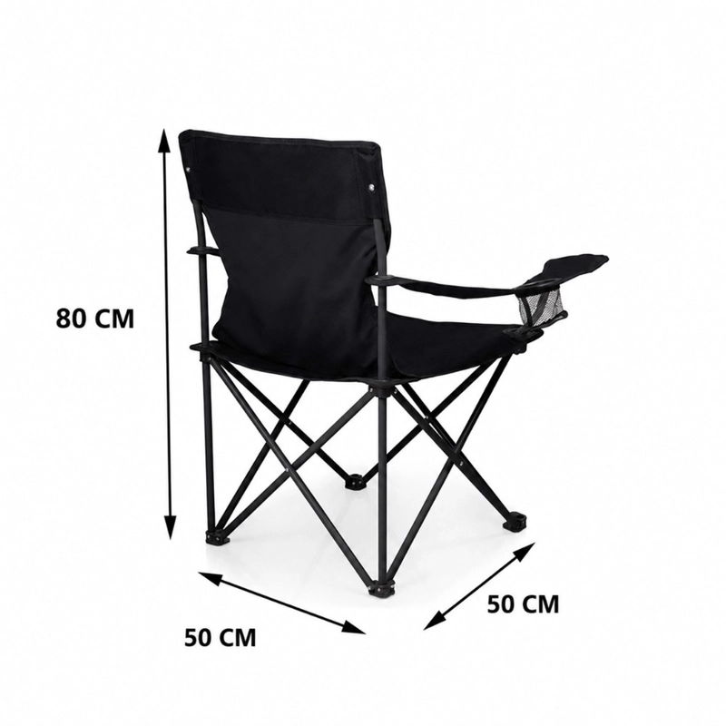 SILLA PLEGABLE CAMPING PWRFITNESS NEGRA CON PORTA VASO Y BOLSO - 2