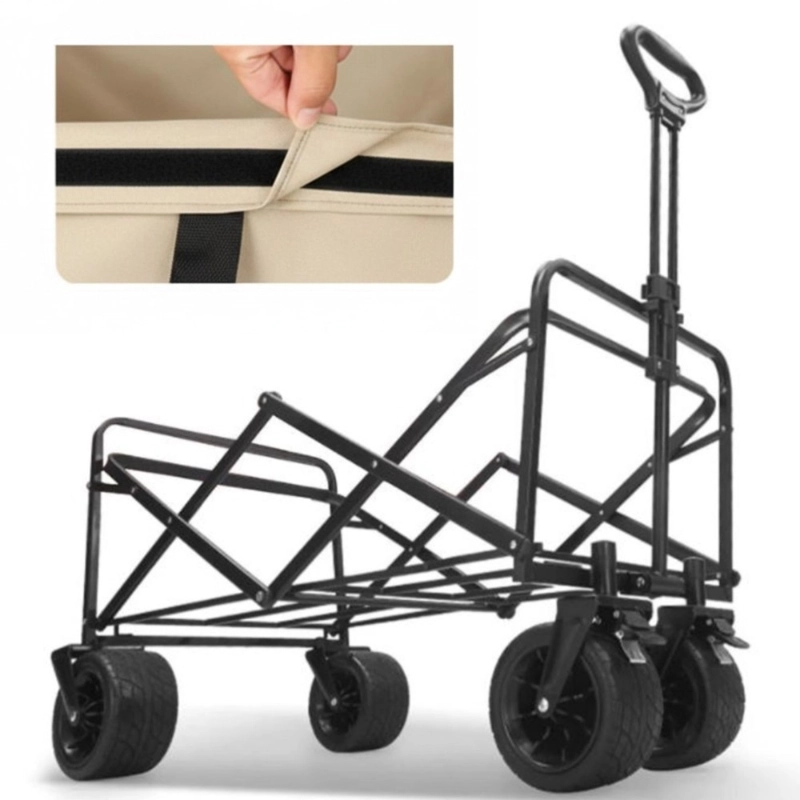 CARRO PLEGABLE DE TRANSPORTE PWRFITNESS BEIGE CON RUEDAS TODOTERRENO Y MANGO TELESCOPICO - 2