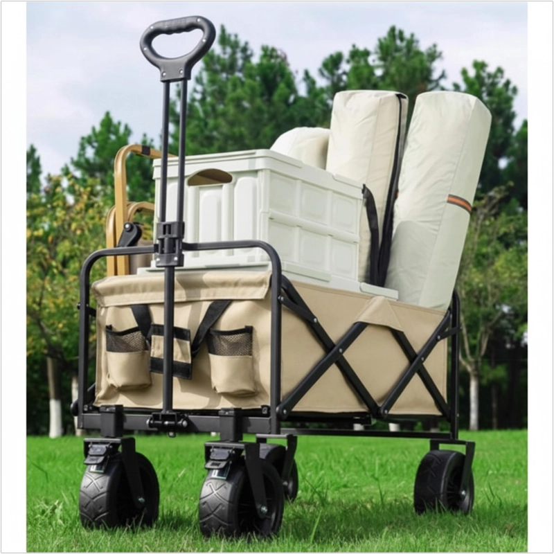 CARRO PLEGABLE DE TRANSPORTE PWRFITNESS BEIGE CON RUEDAS TODOTERRENO Y MANGO TELESCOPICO - 3