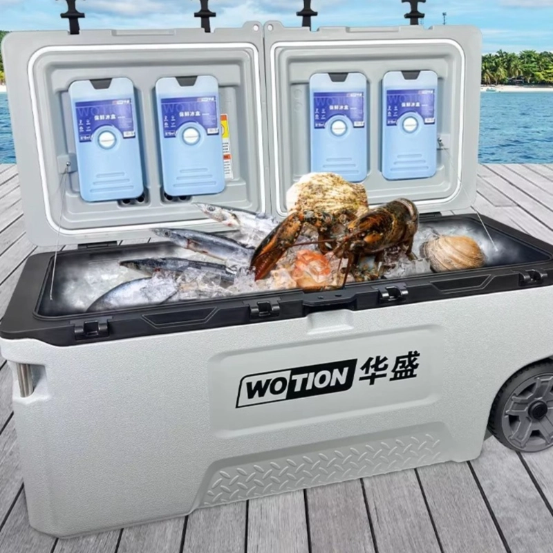 COOLER CONSERVADORA PWRFITNESS 120L CON RUEDAS, ASA RETRACTIL Y DOBLE TAPA GRIS - 3