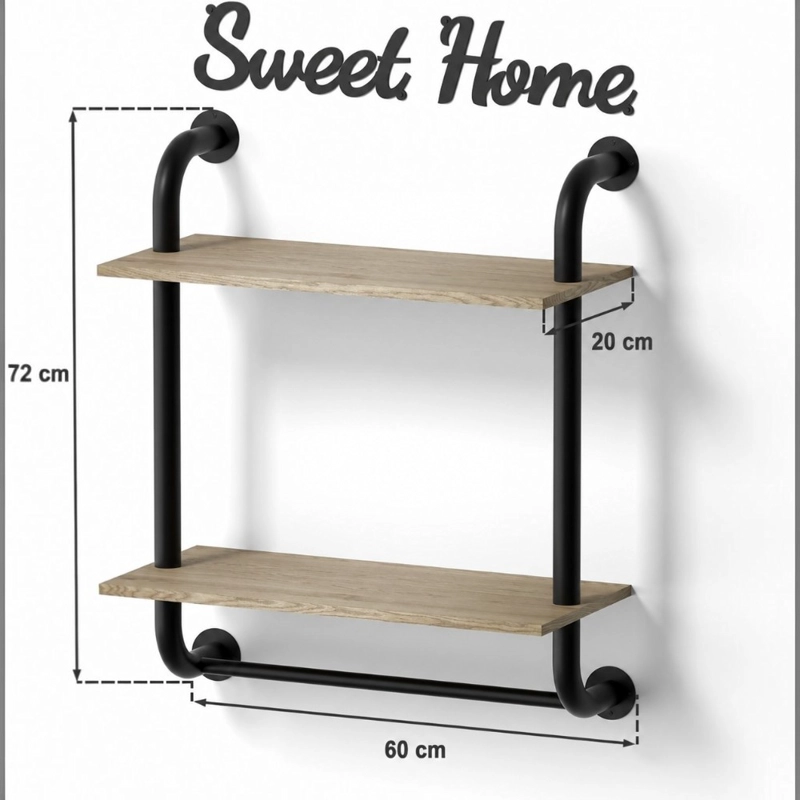 REPISA MURAL UNISEX DECODREAMS NEGRO MADERA 2 NIVELES CON TOALLERO - 2