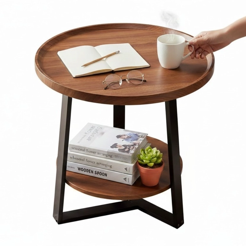 MESA LATERAL UNISEX DECODREAMS CAFE  REDONDA 60CM REPISA Y ESTRUCTURA NEGRA - 2