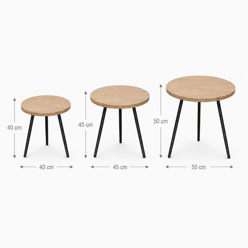 SET MESAS NIDO UNISEX DECODREAMS MADERA NATURAL 3 PIEZAS PATAS NEGRAS - 2