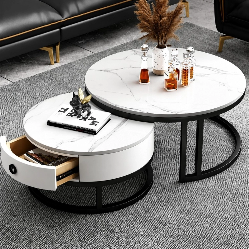 MESA DE CENTRO UNISEX DECODREAMS BLANCO MARMOL SET 2 PIEZAS CON CAJON - 2