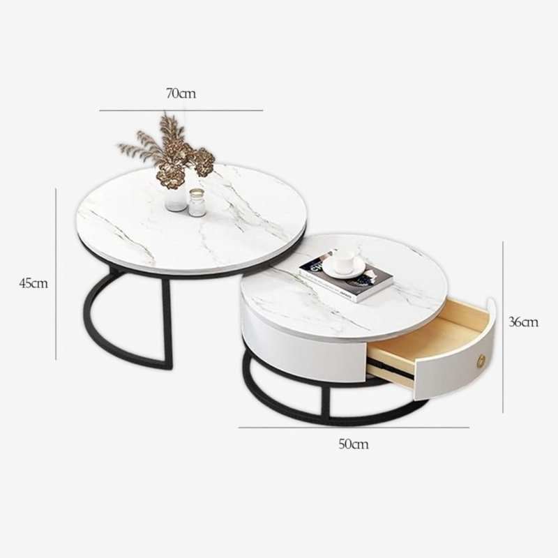 MESA DE CENTRO UNISEX DECODREAMS BLANCO MARMOL SET 2 PIEZAS CON CAJON - 3