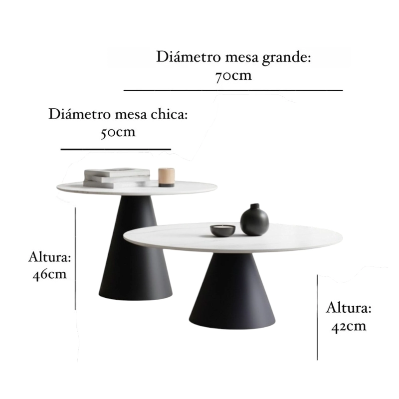 SET MESAS DE CENTRO UNISEX DECODREAMS BLANCO NEGRO ONIX DUO 70/50 CM - 2
