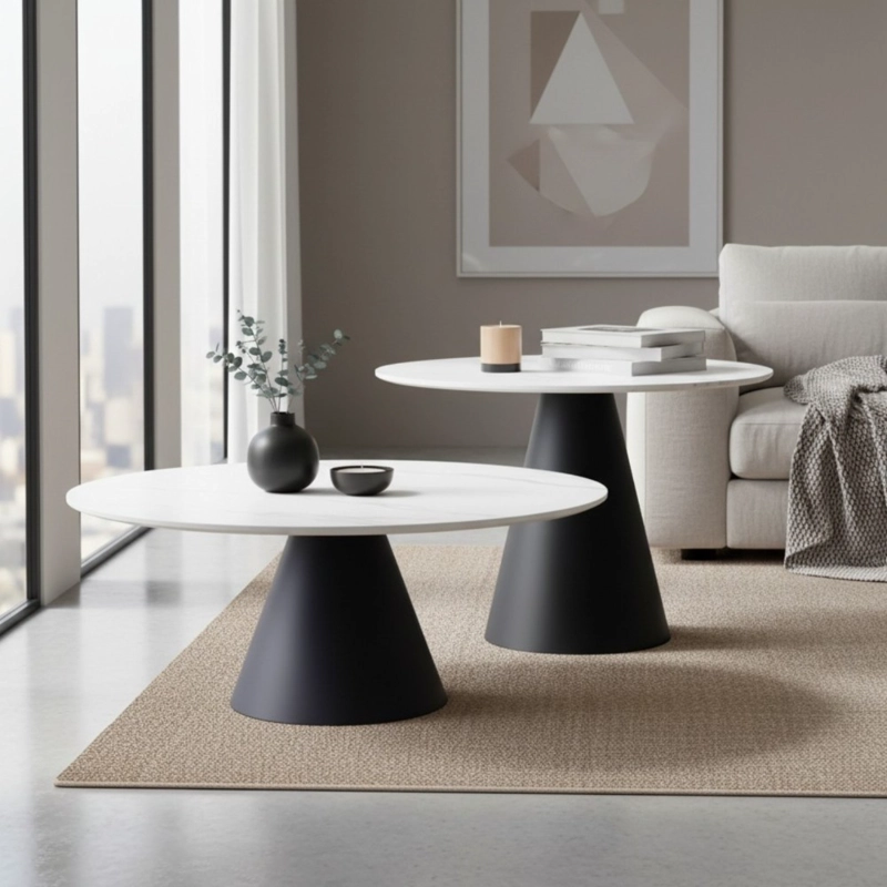 SET MESAS DE CENTRO UNISEX DECODREAMS BLANCO NEGRO ONIX DUO 70/50 CM - 3