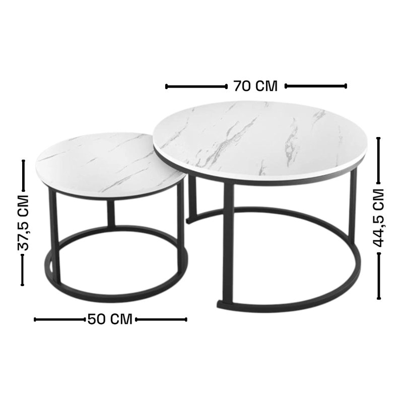 SET MESAS DE CENTRO UNISEX DECODREAMS BLANCO MARMOL 2 PIEZAS METAL NEGRO - 2