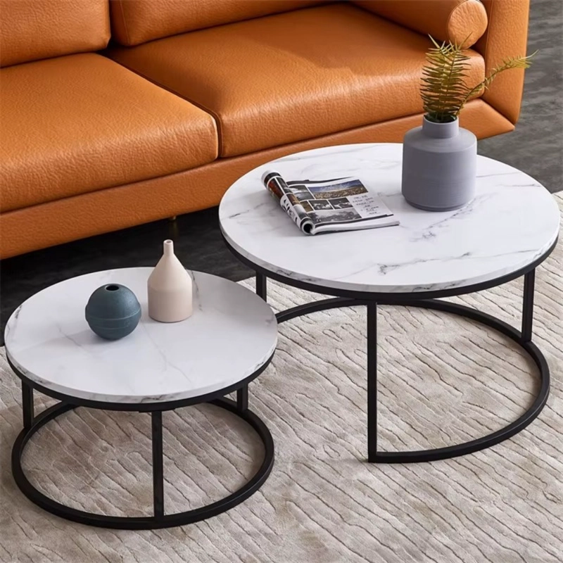 SET MESAS DE CENTRO UNISEX DECODREAMS BLANCO MARMOL 2 PIEZAS METAL NEGRO - 3