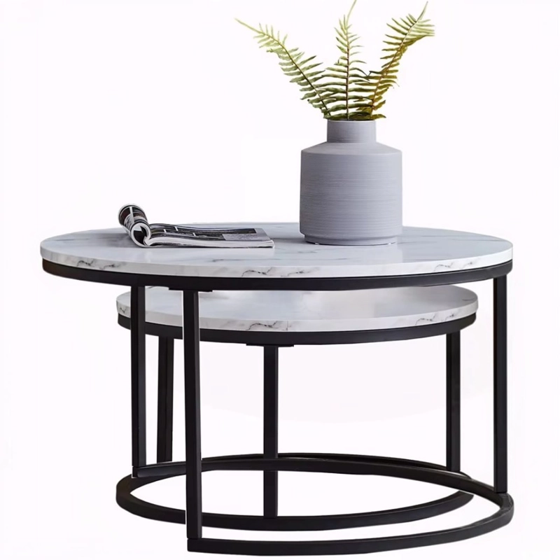 SET MESAS DE CENTRO UNISEX DECODREAMS BLANCO MARMOL 2 PIEZAS METAL NEGRO - 4