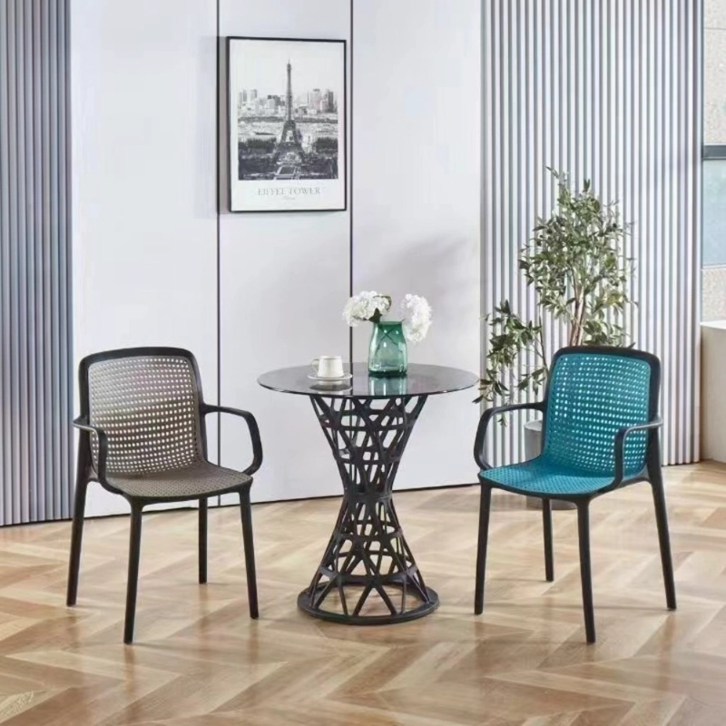 MESA LATERAL UNISEX DECODREAMS NEGRO VIDRIO REDONDA DISEÑO ROMBO 70X72 CM - 5