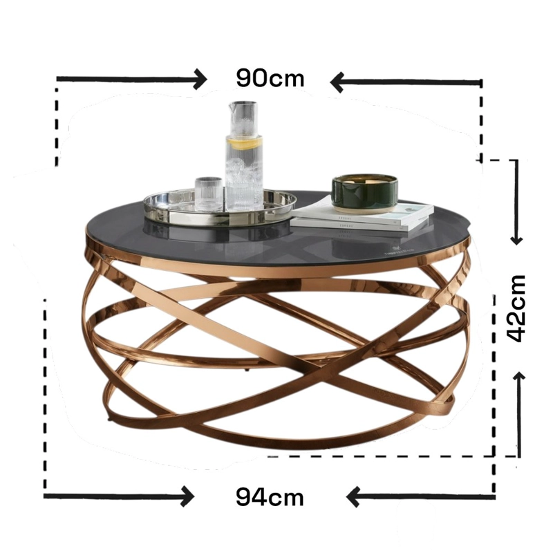 MESA DE CENTRO HOGAR DECODREAMS BRONCE ORBIT 90CM VIDRIO TEMPLADO - 2