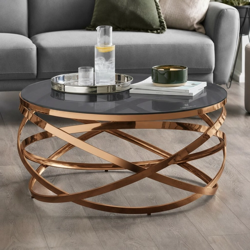 MESA DE CENTRO HOGAR DECODREAMS BRONCE ORBIT 90CM VIDRIO TEMPLADO - 3