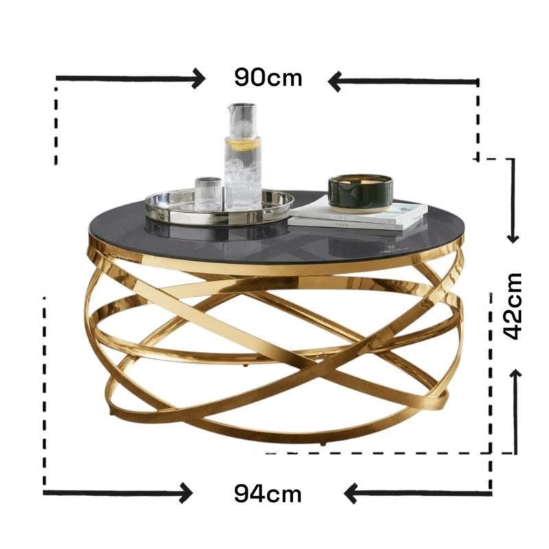 MESA DE CENTRO HOGAR DECODREAMS DORADO ORBIT 90CM VIDRIO TEMPLADO - 2