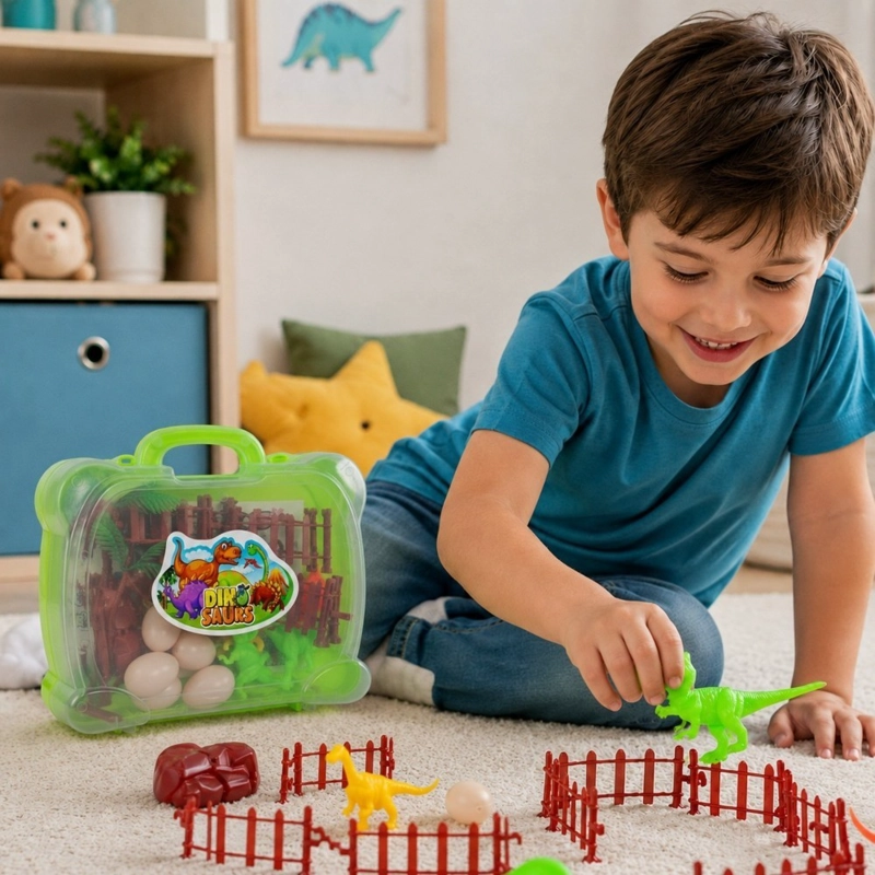 SET DE DINOSAURIOS INFANTIL KIDSTAR VERDE MALETIN PORTATIL CON HUEVOS Y ACCESORIOS - 3