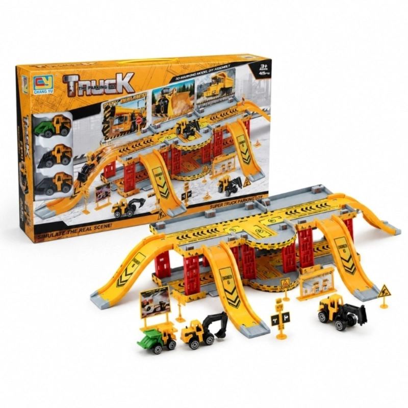 PISTA DE CONSTRUCCION KIDSTAR AMARILLO CON 3 VEHICULOS ARMABLE 88 CM - 1