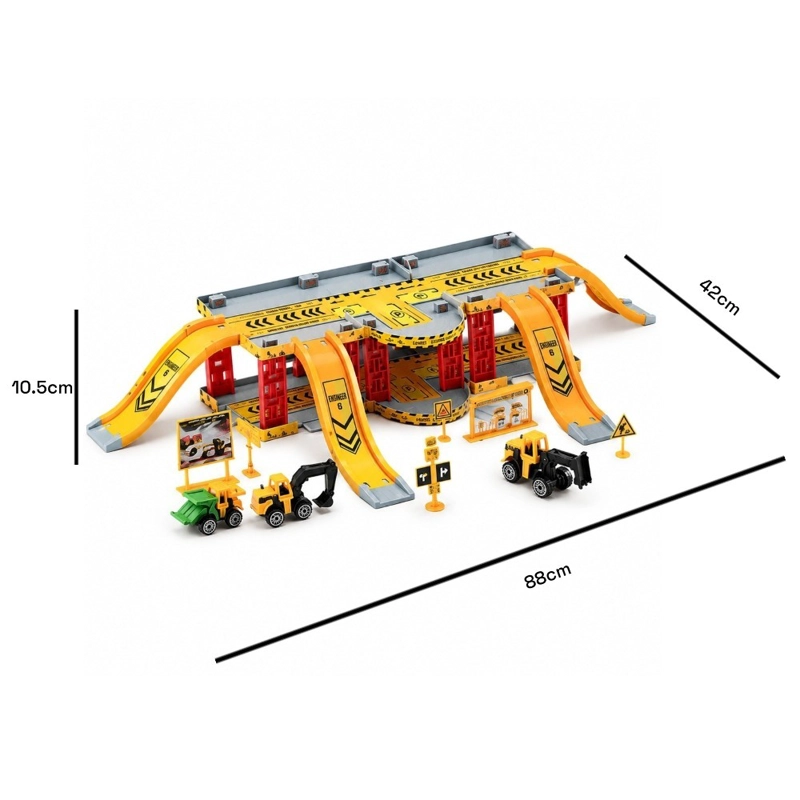 PISTA DE CONSTRUCCION KIDSTAR AMARILLO CON 3 VEHICULOS ARMABLE 88 CM - 2