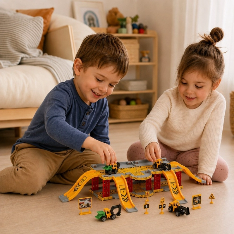 PISTA DE CONSTRUCCION KIDSTAR AMARILLO CON 3 VEHICULOS ARMABLE 88 CM - 3