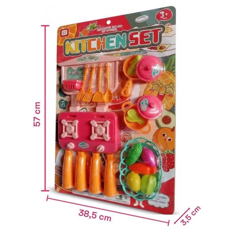 SET DE COCINA INFANTIL KIDSTAR ROSADO CON COCINILLA UTENSILIOS OLLAS Y ACCESORIOS - 2