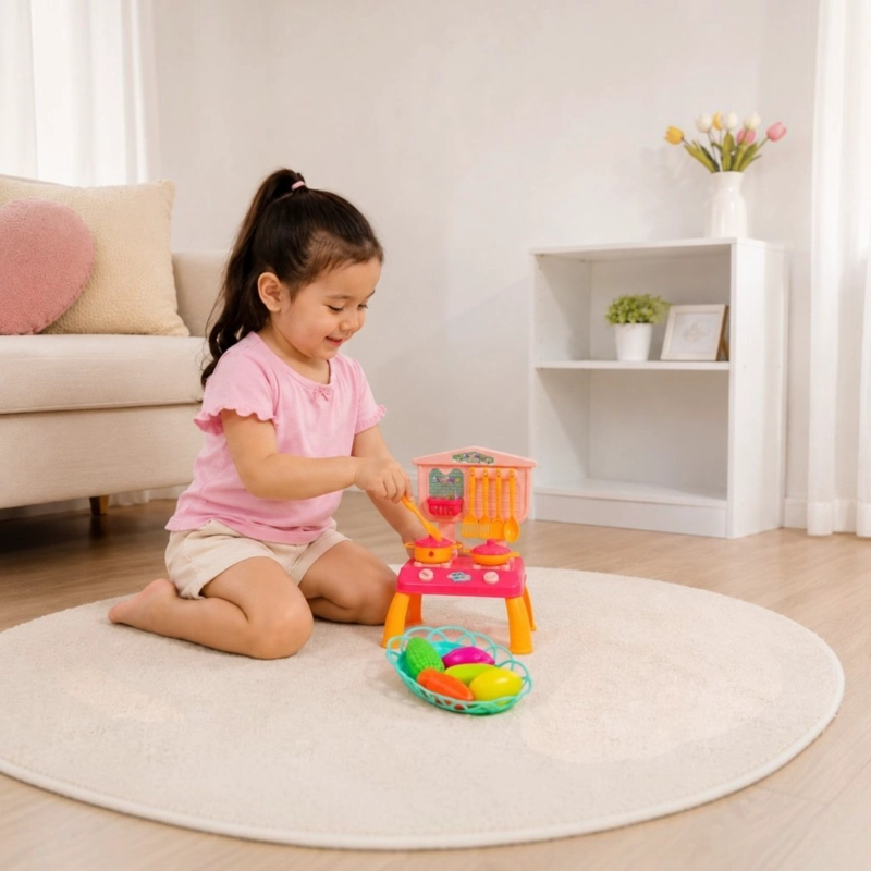 SET DE COCINA INFANTIL KIDSTAR ROSADO CON COCINILLA UTENSILIOS OLLAS Y ACCESORIOS - 3